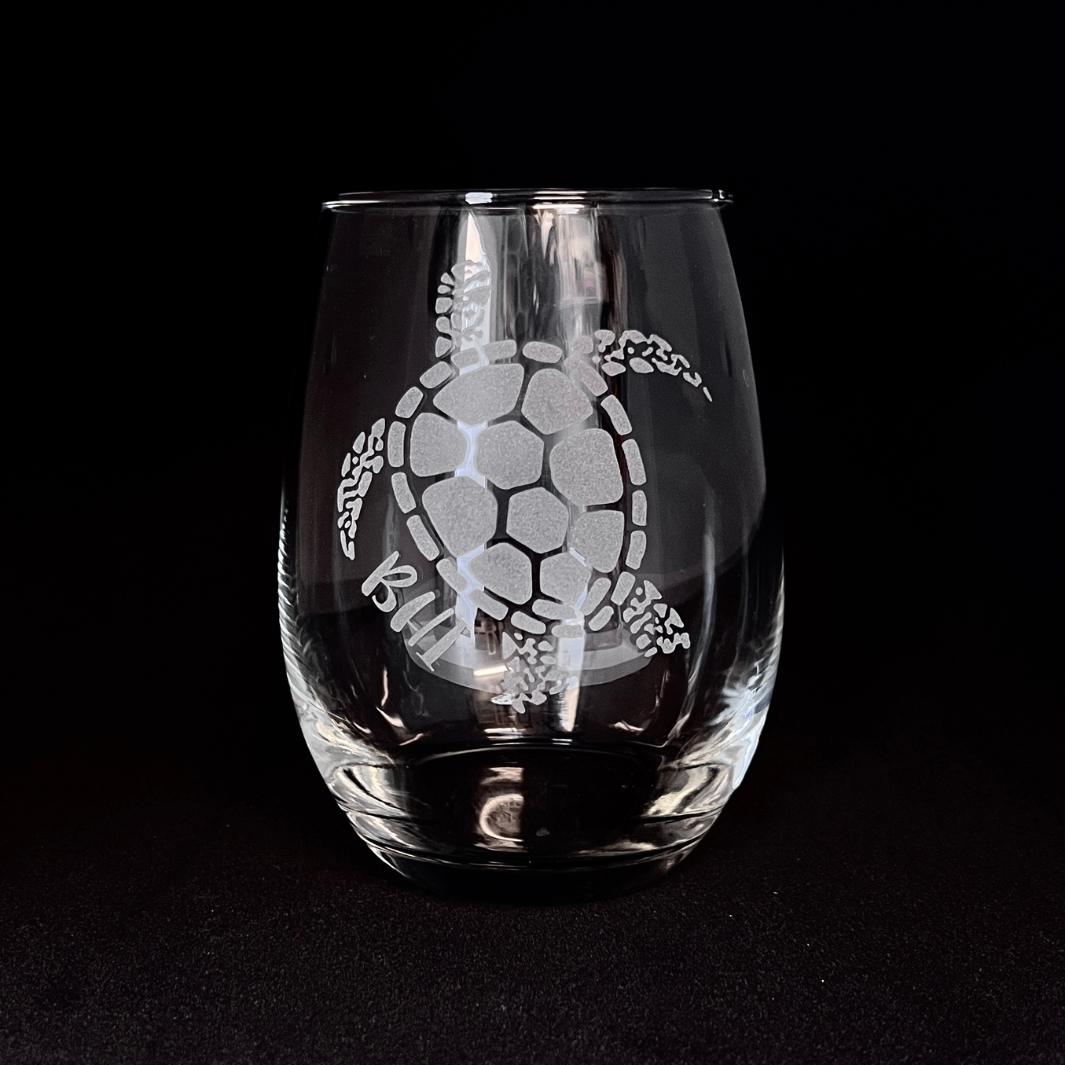 Etched Stemless Wine Glass