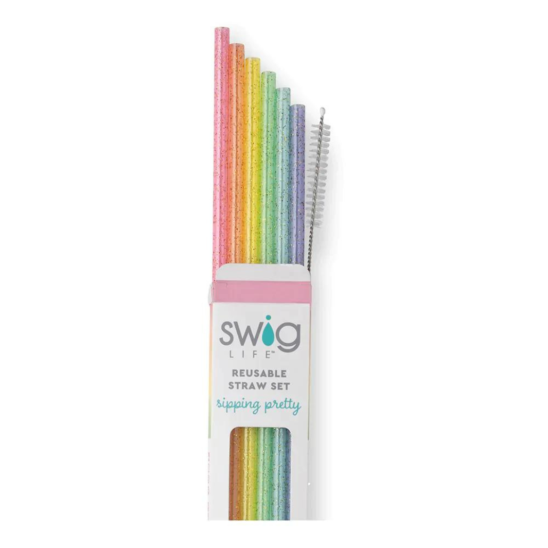 Rainbow Glitter Reusable Straw Set by Swig Life – Turtle Central Gift Shop