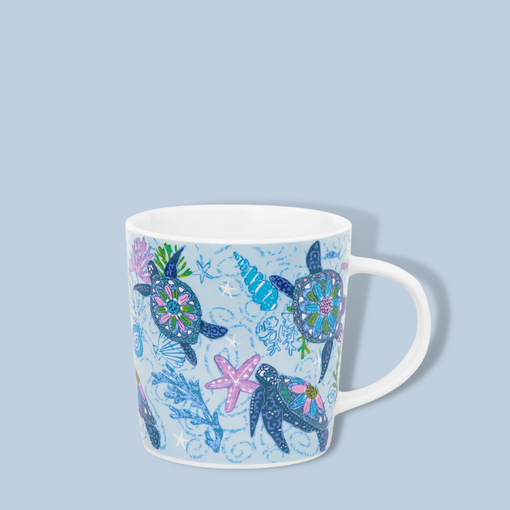 VERA BRADLEY Coffee Mug Tea Cup Brown Teal Floral Geometric